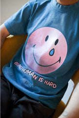 SMILEY: Being Human is Hard Heavyweight Garment Dyed T-Shirt - Pebble Blue