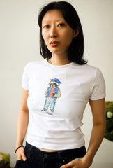 Trash Teddy Summer Vacation: Fashion Teddy Baby Tee - White