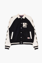 WNBA League Women's Cropped Varsity Jacket - Ivory / Black