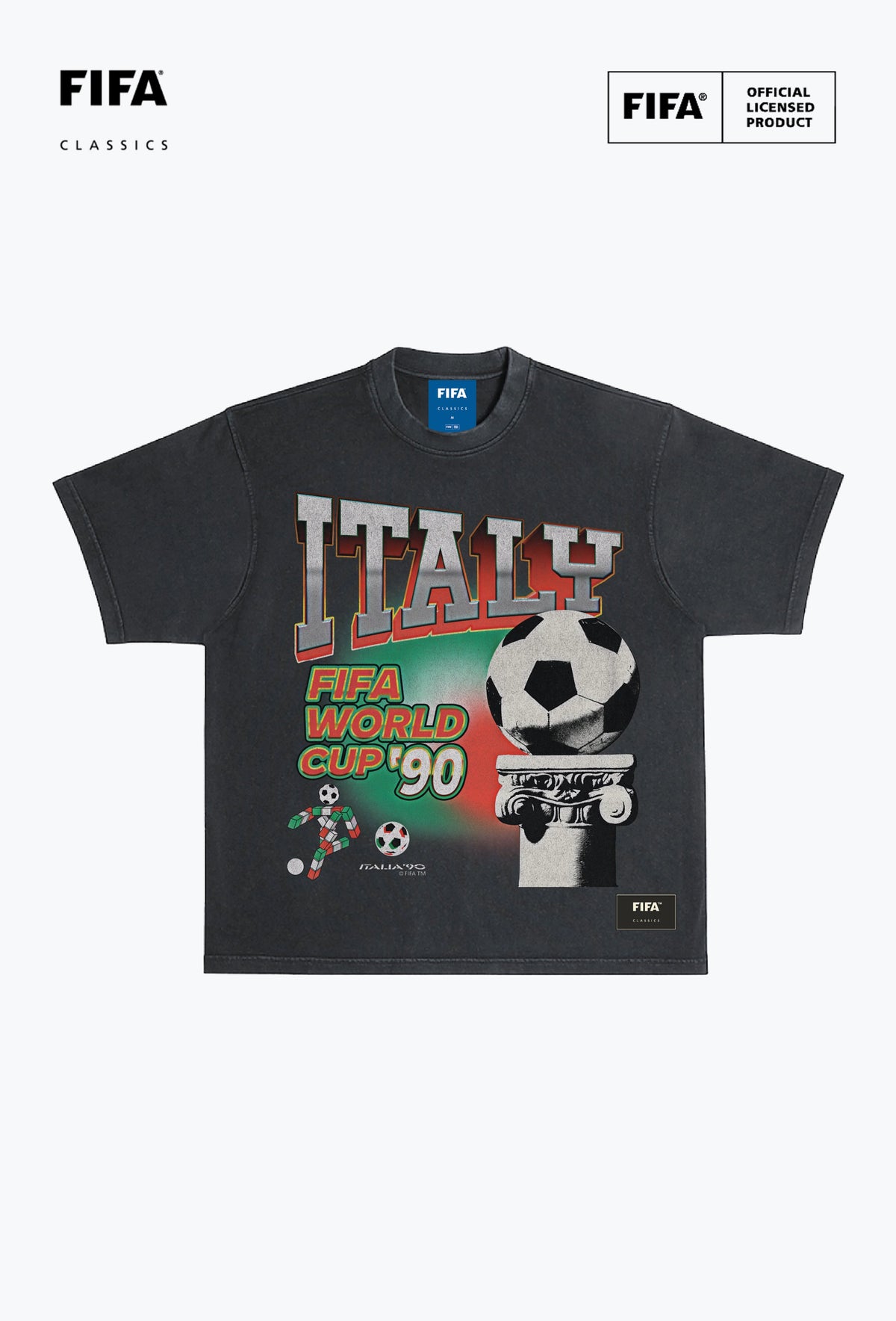 FIFA World Cup 1990â¢ Italy Photorealistic Heavyweight Garment Dyed T-Shirt - Black
