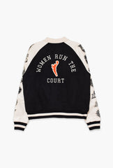WNBA League Women's Cropped Varsity Jacket - Ivory / Black