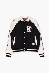 WNBA League Women's Cropped Varsity Jacket - Ivory / Black