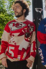 Patrick Mahomes Oversized Knit Sweater - Ivory / Red