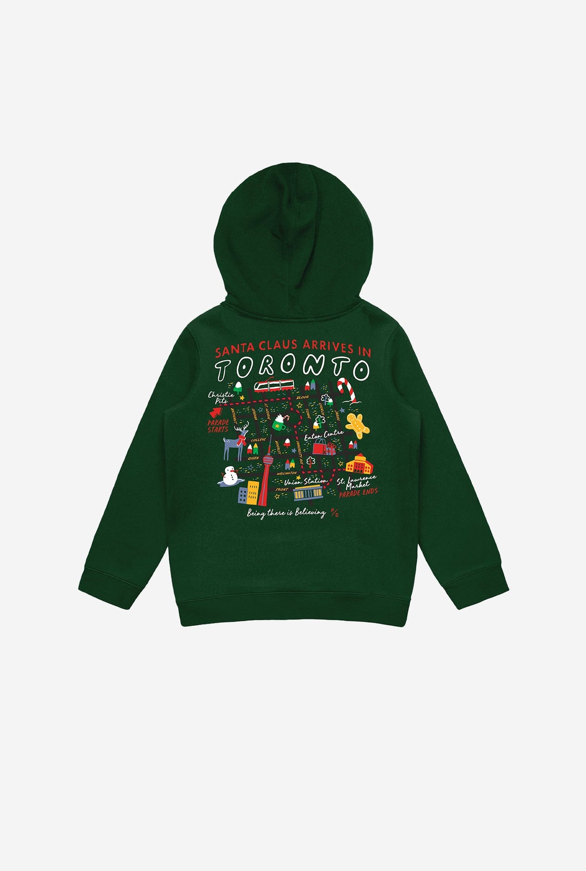Toronto Santa Claus Parade Map Kids Hoodie - Forest Green